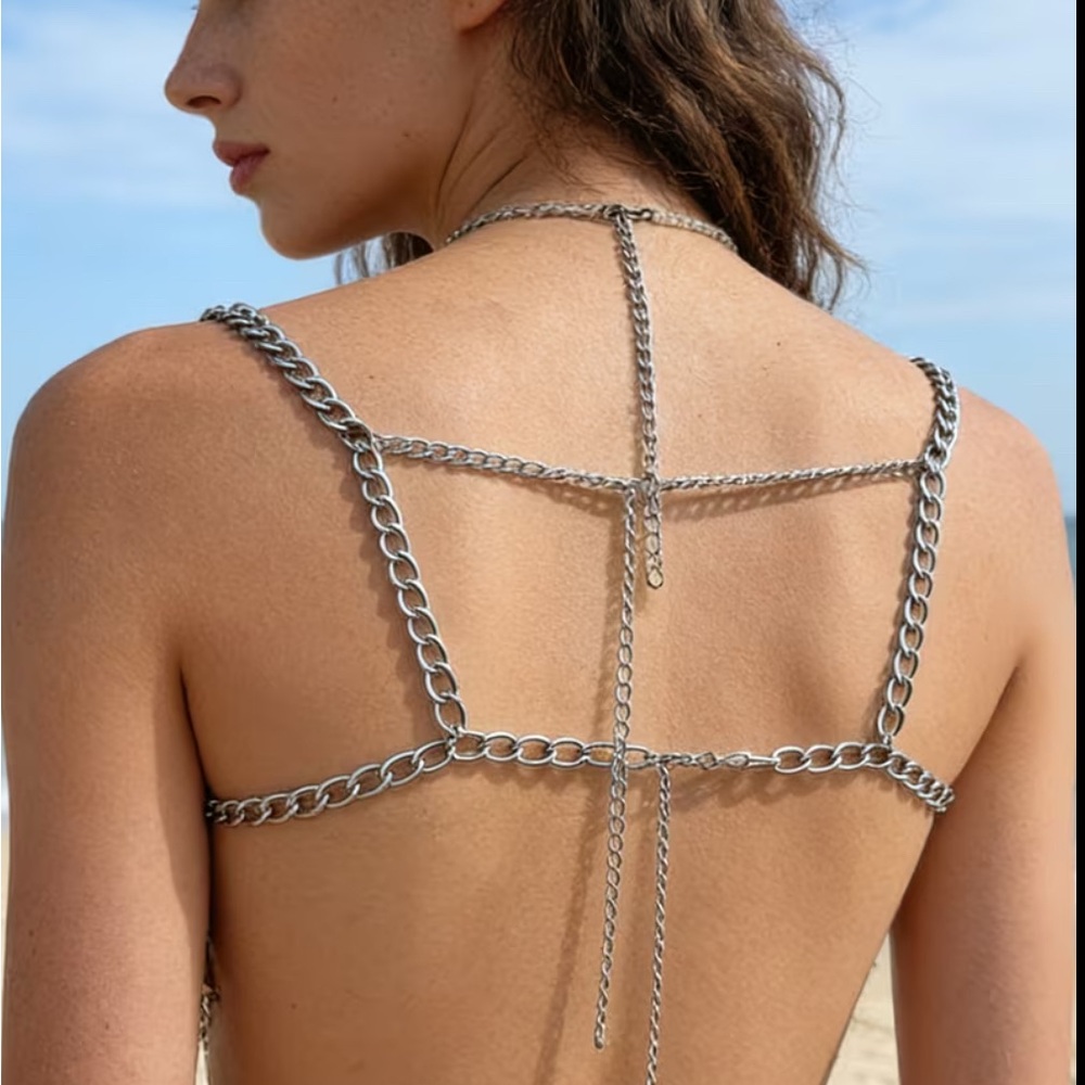 Pearl Embellished Swim Top with pendants - Picture 4 of 5